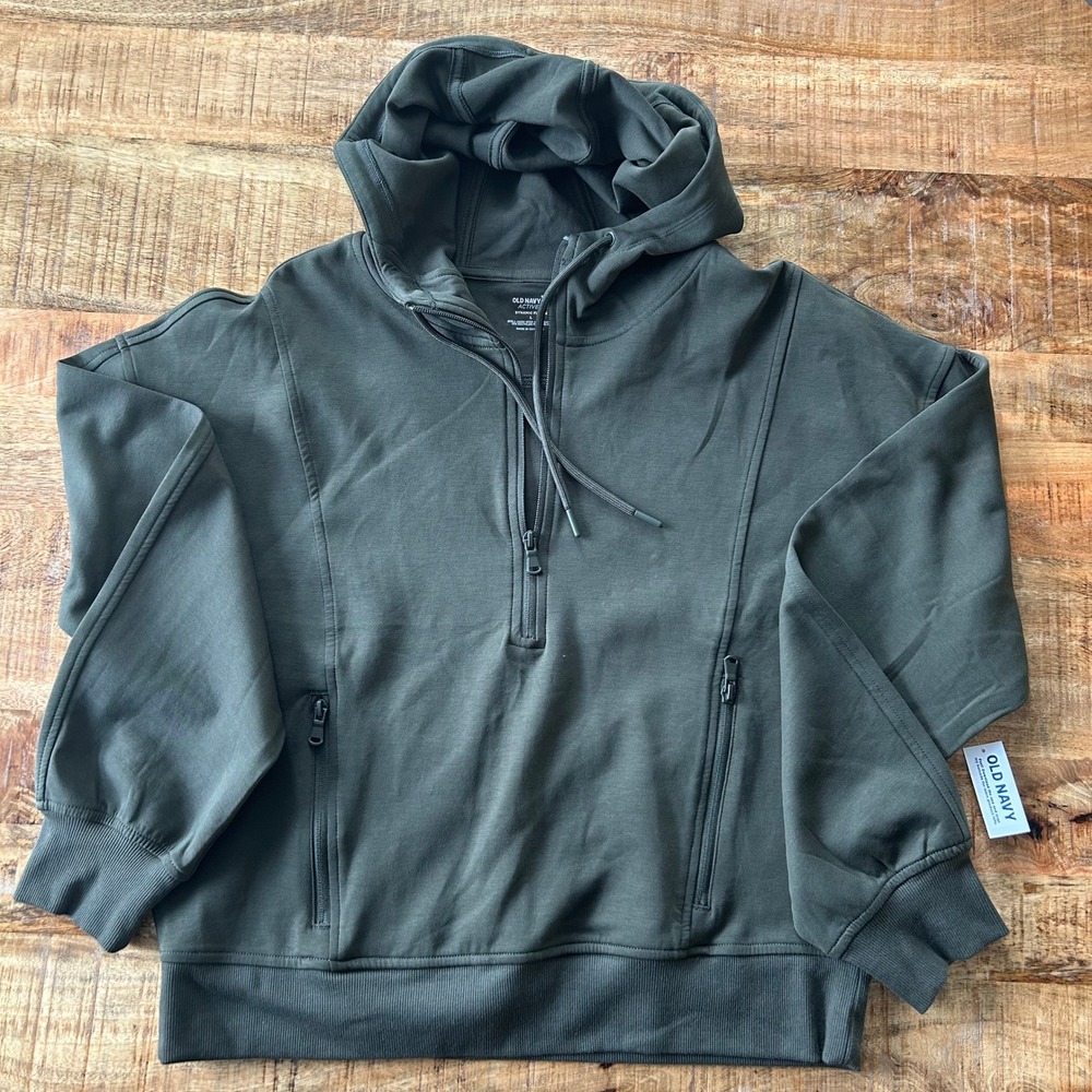 Old Navy Active Dynamic Fleece Half Zip Hoodie Olive Green 784416-02-1 L